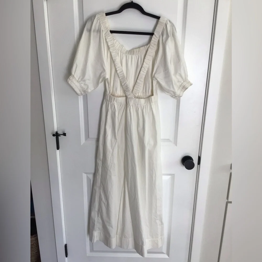 Free People Dress Small‎ White Back Strap A Line Half Sleeve Elastic Midi NWT